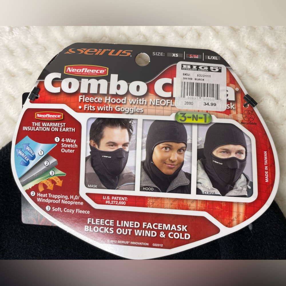 Seirus Innovatio Combo Cagoule Fleece hood Face Mask Black blocks wind & cold